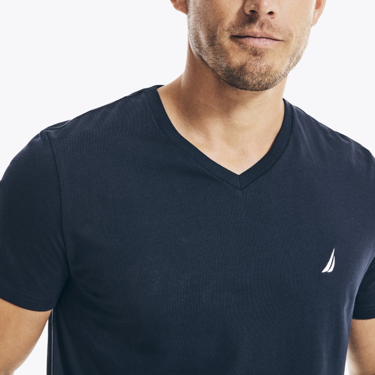 Nautica Solid V-neck T-shirts Heren Donkerblauw | LDrYMtht