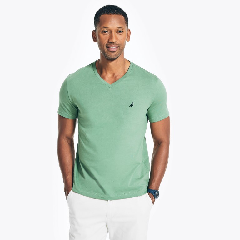 Nautica Solid V-neck T-shirts Heren Groen | 4mmWiS3m