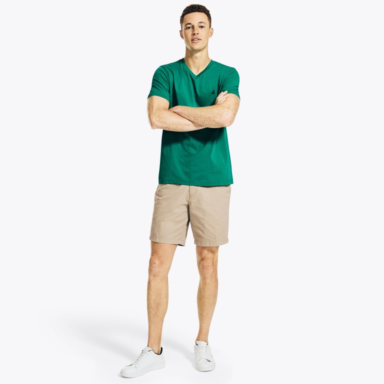 Nautica Solid V-neck T-shirts Heren Groen | cqhHjwIK