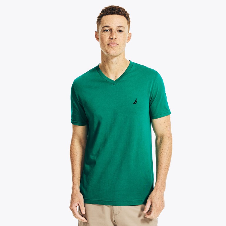 Nautica Solid V-neck T-shirts Heren Groen | cqhHjwIK