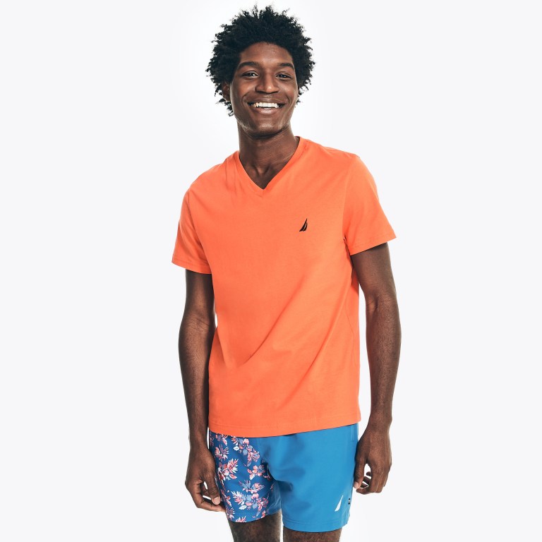 Nautica Solid V-neck T-shirts Heren Oranje | sHiC6sYu