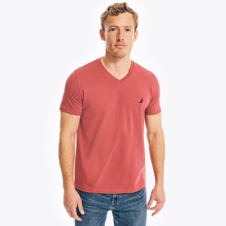 Nautica Solid V-neck T-shirts Heren Rood | 8p890Gyf