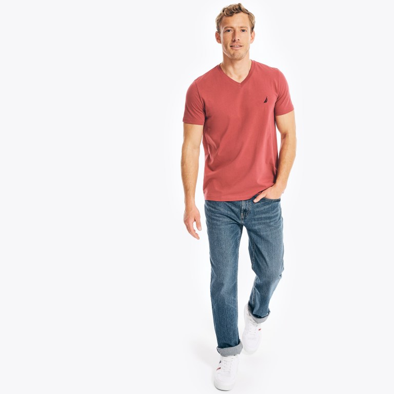 Nautica Solid V-neck T-shirts Heren Rood | 8p890Gyf