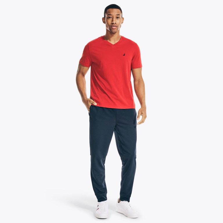 Nautica Solid V-neck T-shirts Heren Rood | ehNbwIbh