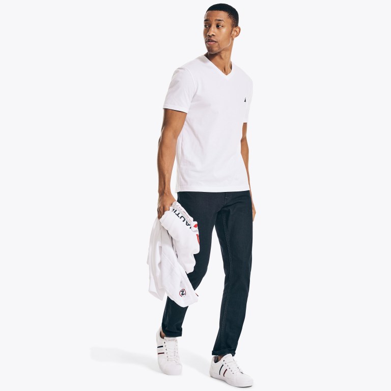 Nautica Solid V-neck T-shirts Heren Wit | Iv0X2ISo