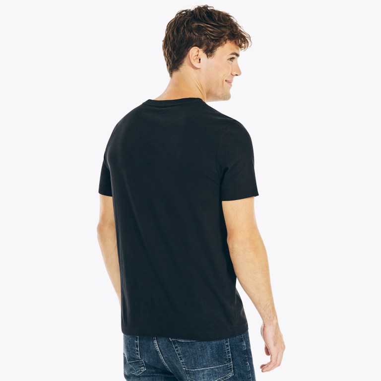 Nautica Solid V-neck T-shirts Heren Zwart | kL1rb9om