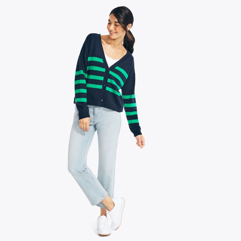 Nautica Striped Cardigan Truien Dames Blauw | kLUaRiZI