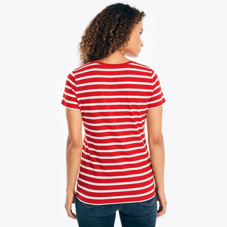 Nautica Striped Crewneck T-shirts Dames Rood | 2tFyA7ou