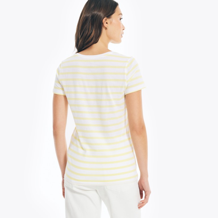 Nautica Striped Crewneck T-shirts Dames Geel | SHjmS4QA