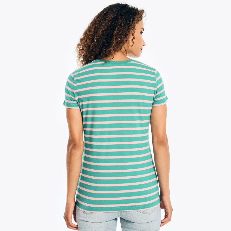 Nautica Striped Crewneck T-shirts Dames Groen | mPO2b4Tt