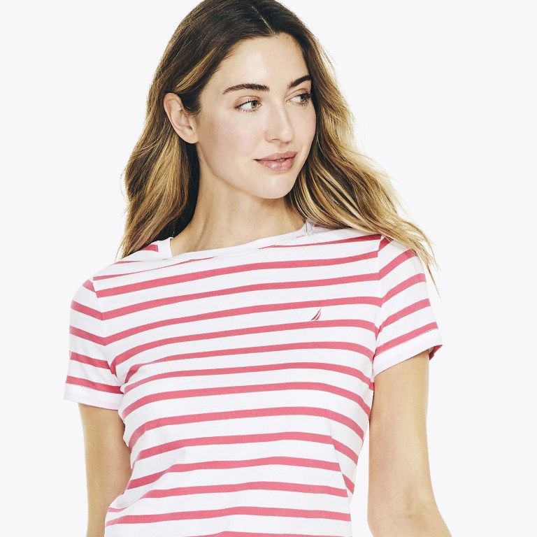 Nautica Striped Crewneck T-shirts Dames Rood | qa0s2aIf