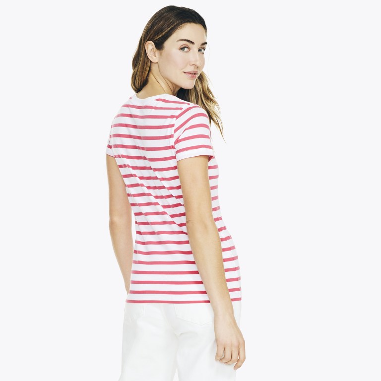 Nautica Striped Crewneck T-shirts Dames Rood | qa0s2aIf