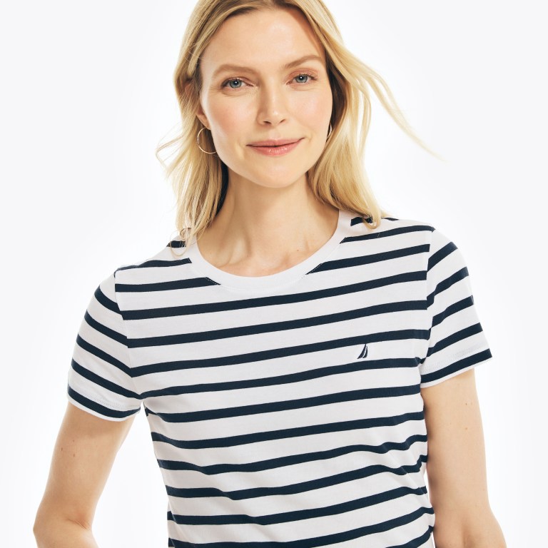 Nautica Striped Crewneck T-shirts Dames Blauw | uIlz27L9