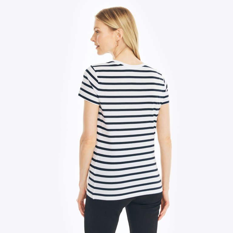 Nautica Striped Crewneck T-shirts Dames Blauw | uIlz27L9