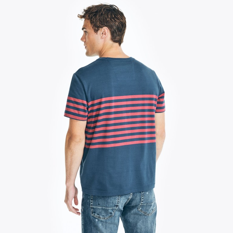 Nautica Striped Crewneck T-shirts Heren Blauw | MyPfcMyw