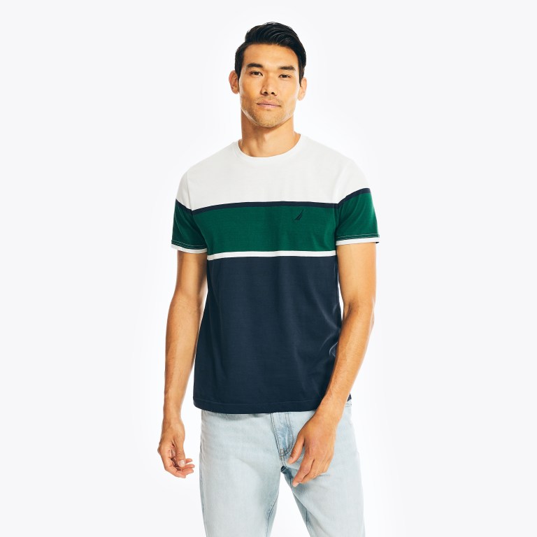 Nautica Striped Crewneck T-shirts Heren Wit | bGgM4NLf