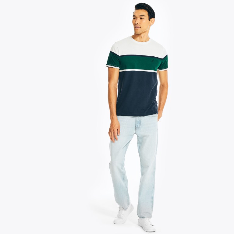 Nautica Striped Crewneck T-shirts Heren Wit | bGgM4NLf