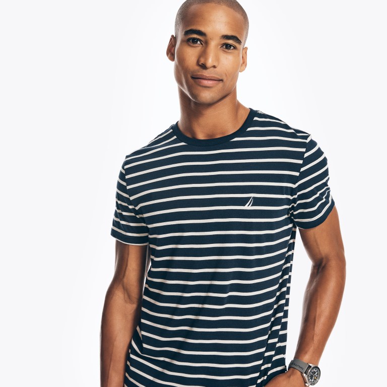 Nautica Striped Crewneck T-shirts Heren Donkerblauw | gRYCRFPJ