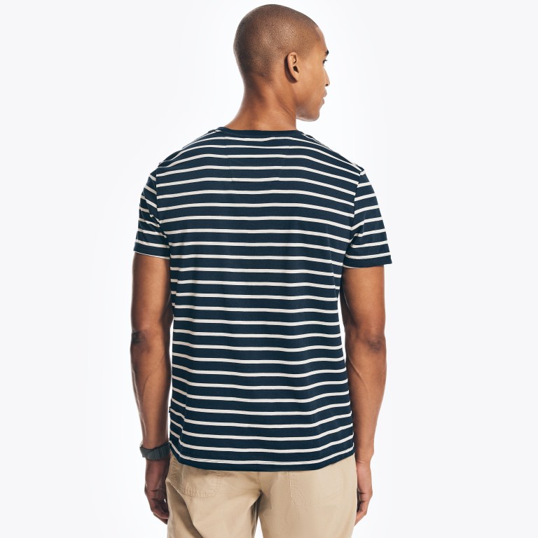 Nautica Striped Crewneck T-shirts Heren Donkerblauw | gRYCRFPJ