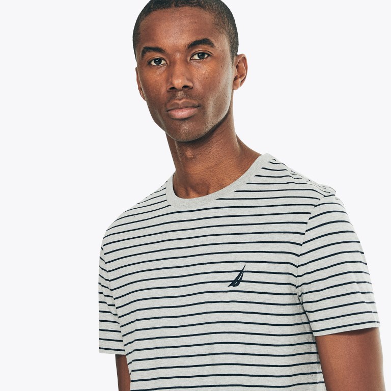 Nautica Striped Crewneck T-shirts Heren Grijs | jT8xpaRH