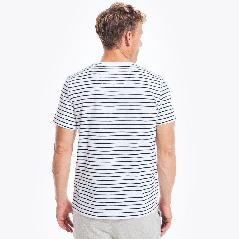 Nautica Striped Crewneck T-shirts Heren Wit | ouVjGkrb