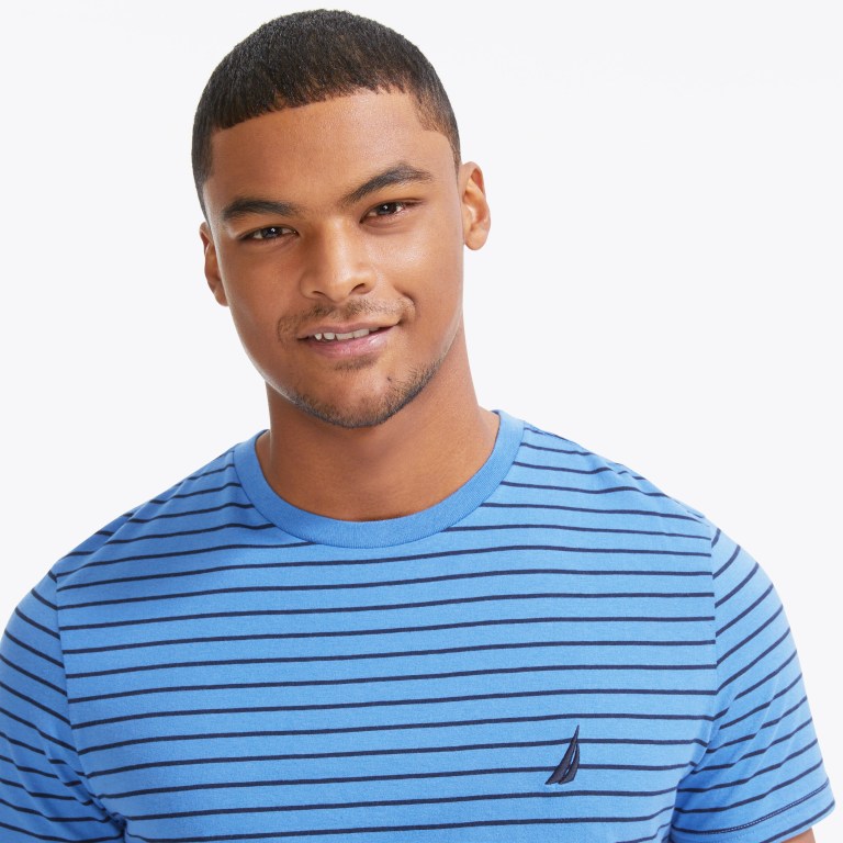 Nautica Striped Crewneck T-shirts Heren Blauw | qISkAvZa