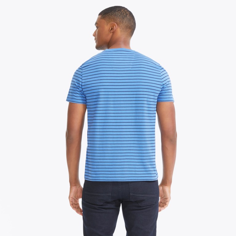 Nautica Striped Crewneck T-shirts Heren Blauw | qISkAvZa