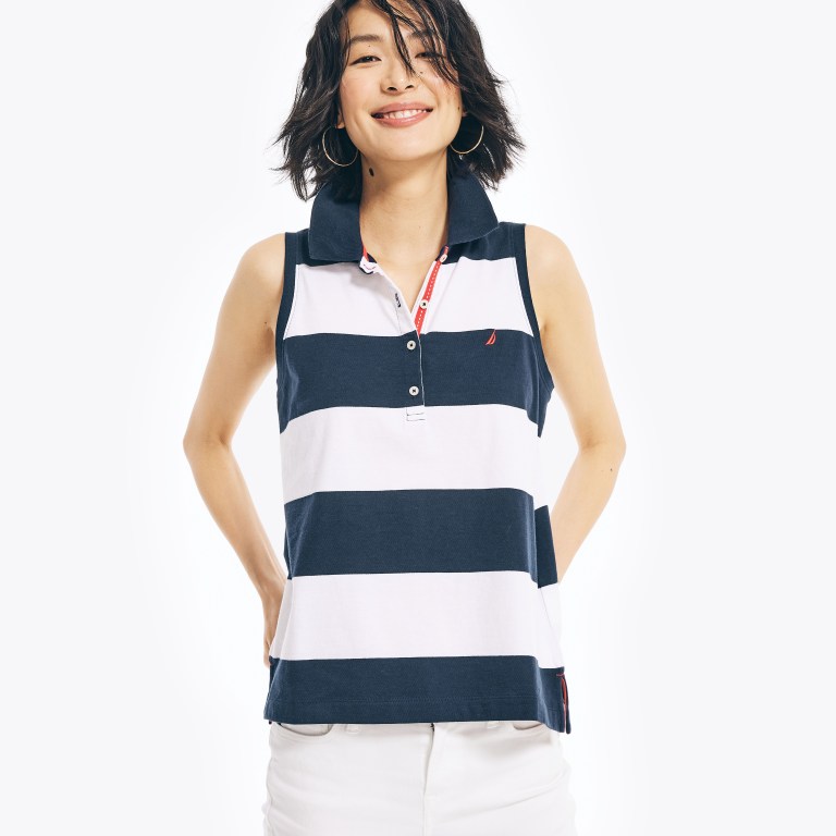 Nautica Striped Mouwloos Poloshirt Dames Blauw | AvdXKExK