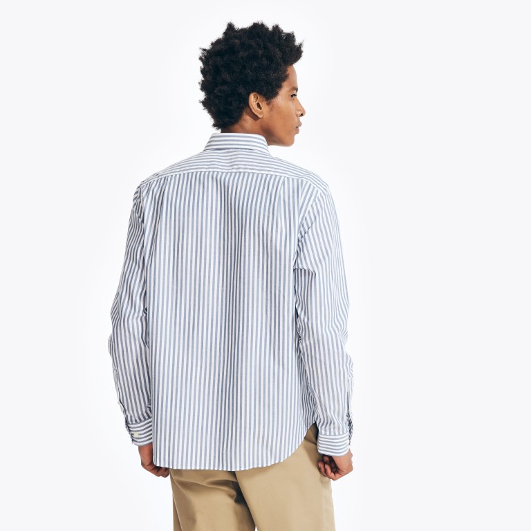 Nautica Striped Poplin Overhemd Heren Blauw | TvTxjCxN