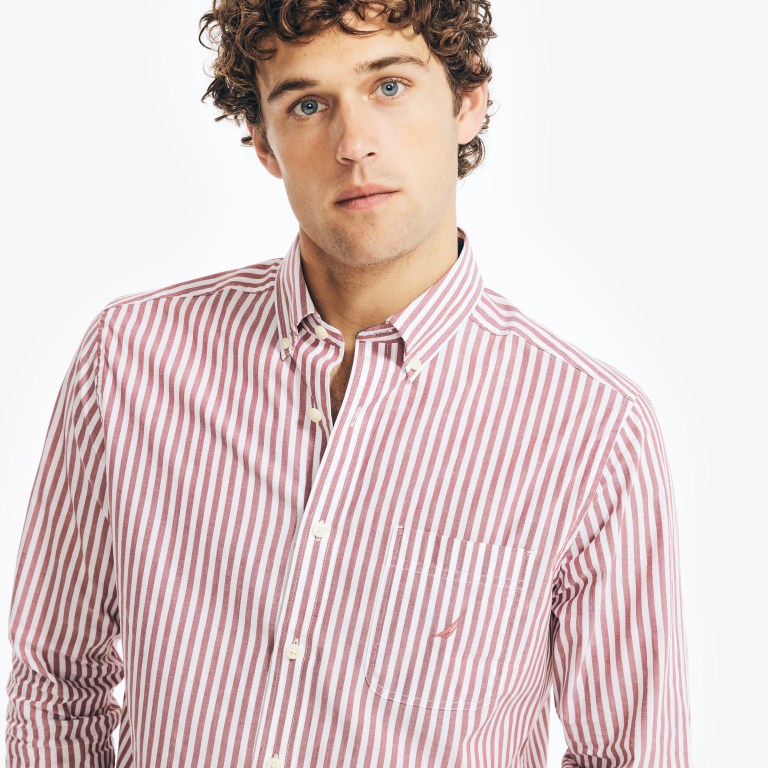 Nautica Striped Poplin Overhemd Heren Rood | lDkUhmf7