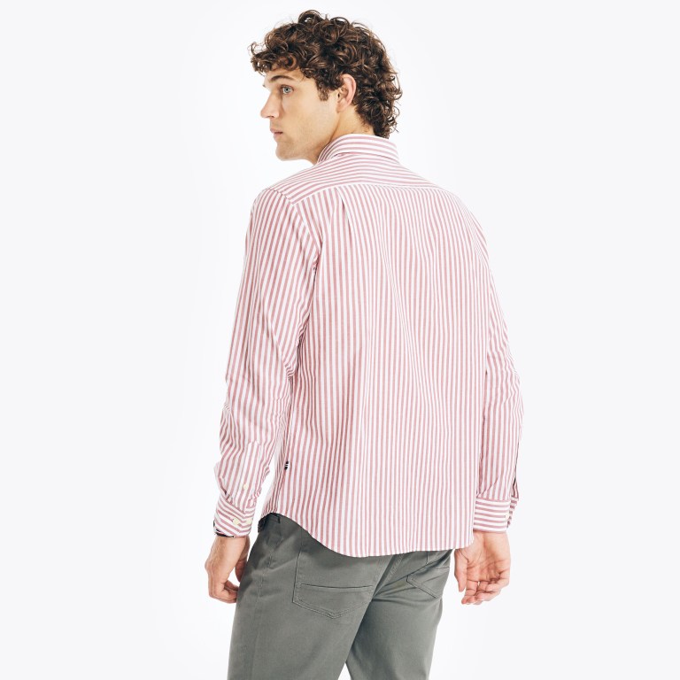 Nautica Striped Poplin Overhemd Heren Rood | lDkUhmf7