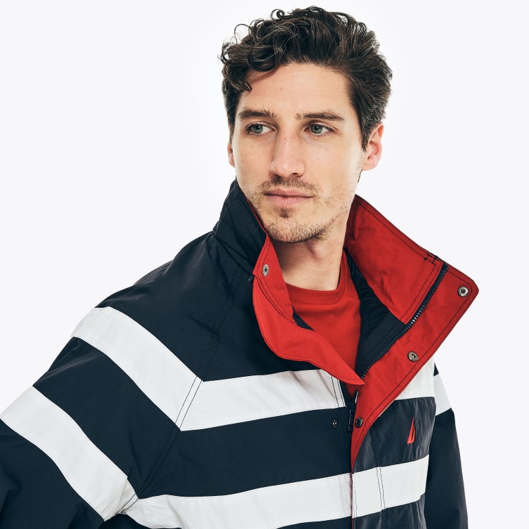 Nautica Striped Rainbreaker Bomber Jassen Heren Donkerblauw | YEiRrxCW