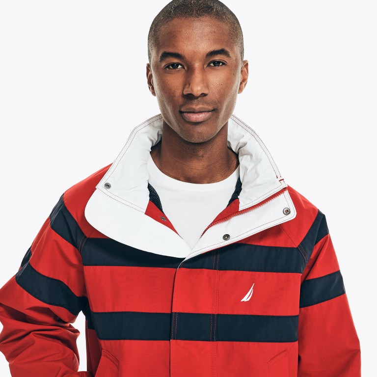 Nautica Striped Rainbreaker Bomber Jassen Heren Rood | nudHwjfE