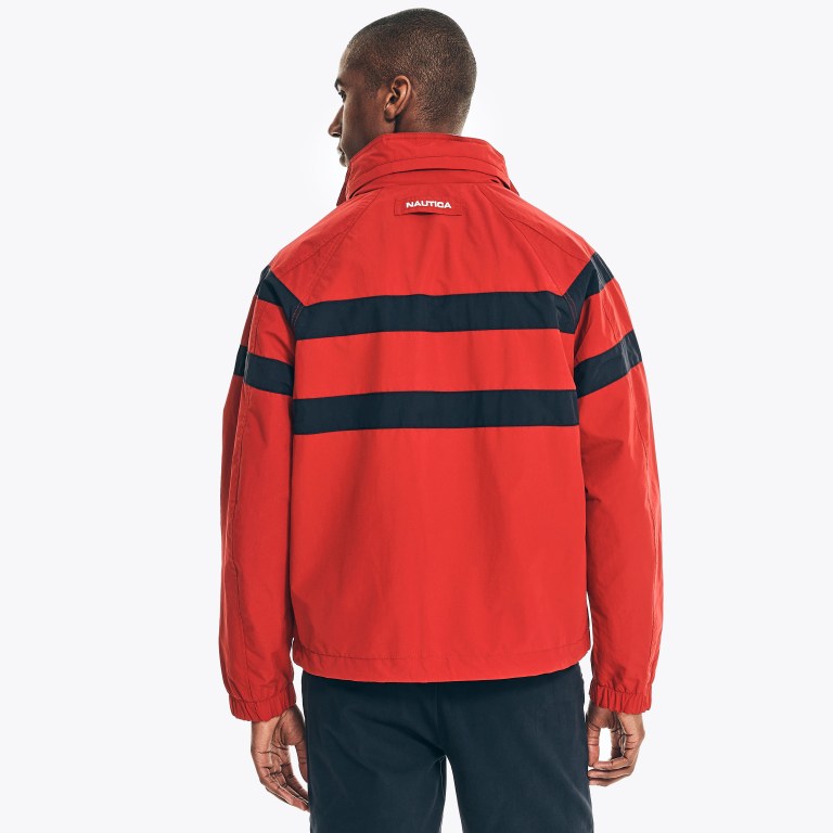 Nautica Striped Rainbreaker Bomber Jassen Heren Rood | nudHwjfE