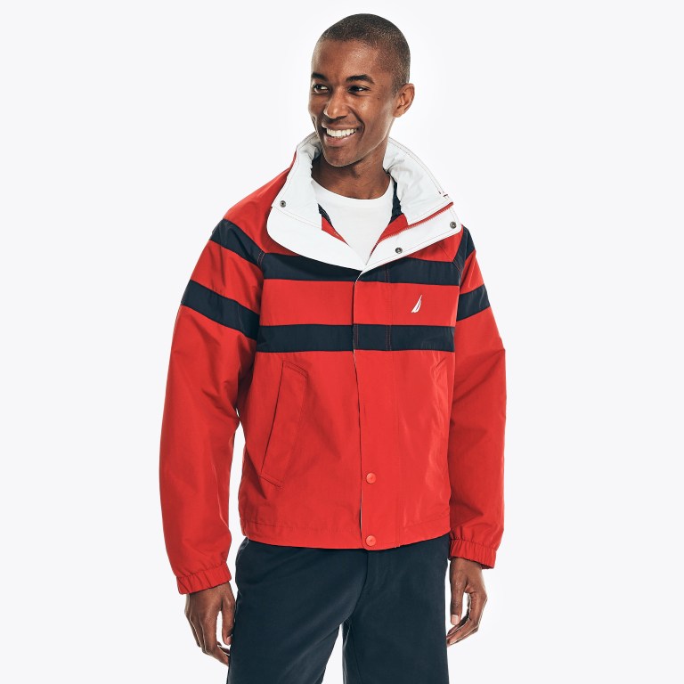 Nautica Striped Rainbreaker Bomber Jassen Heren Rood | nudHwjfE