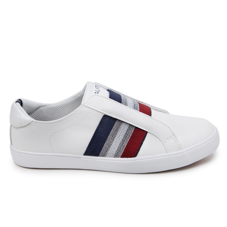 Nautica Striped Slip-on Sneakers Dames Wit Lichtturkoois | J1p0WvGD