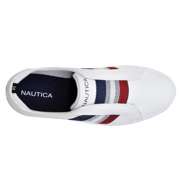 Nautica Striped Slip-on Sneakers Dames Wit Lichtturkoois | J1p0WvGD