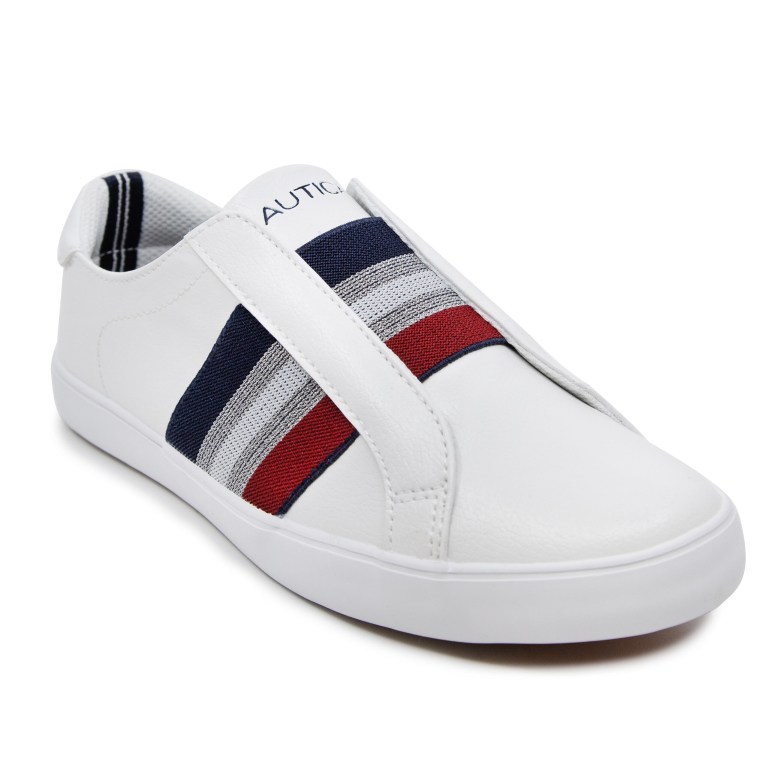 Nautica Striped Slip-on Sneakers Dames Wit Lichtturkoois | J1p0WvGD