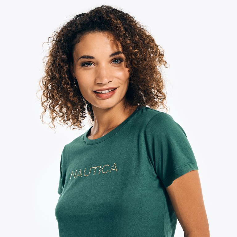 Nautica Studded Logo Crewneck T-shirts Dames Groen | OASmUi4s