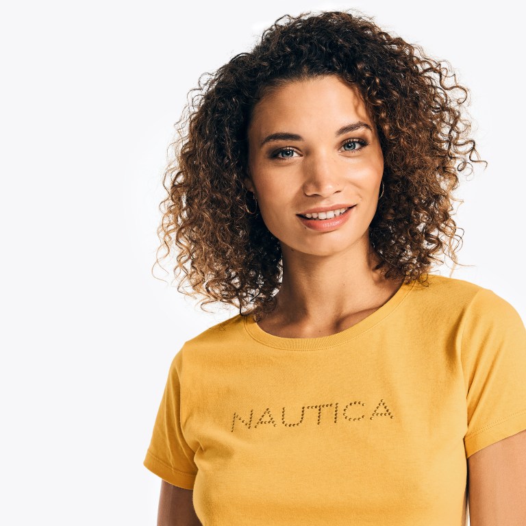 Nautica Studded Logo Crewneck T-shirts Dames Geel | ofP38g1z