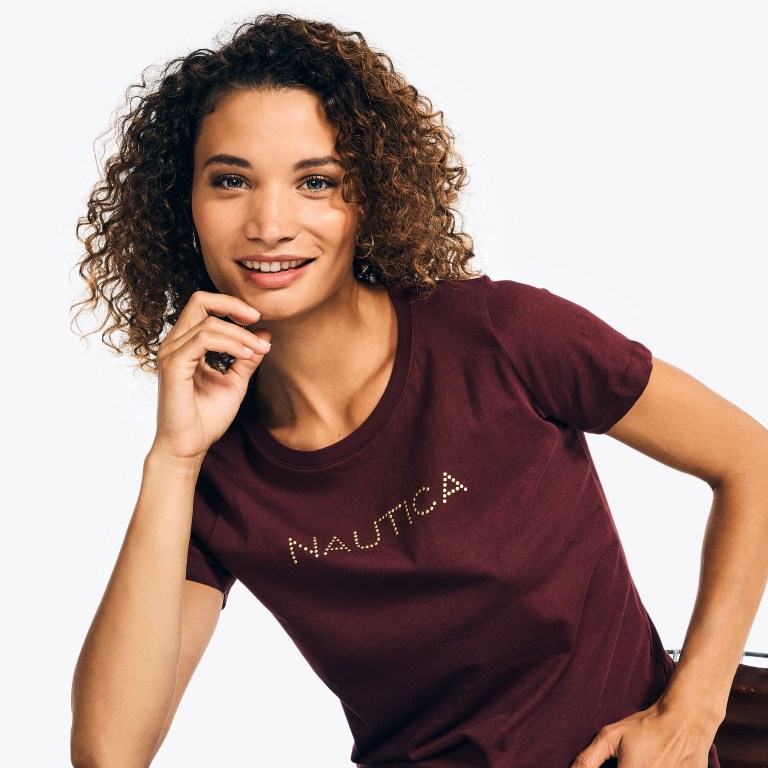 Nautica Studded Logo Crewneck T-shirts Dames Roze | qPLZgK41