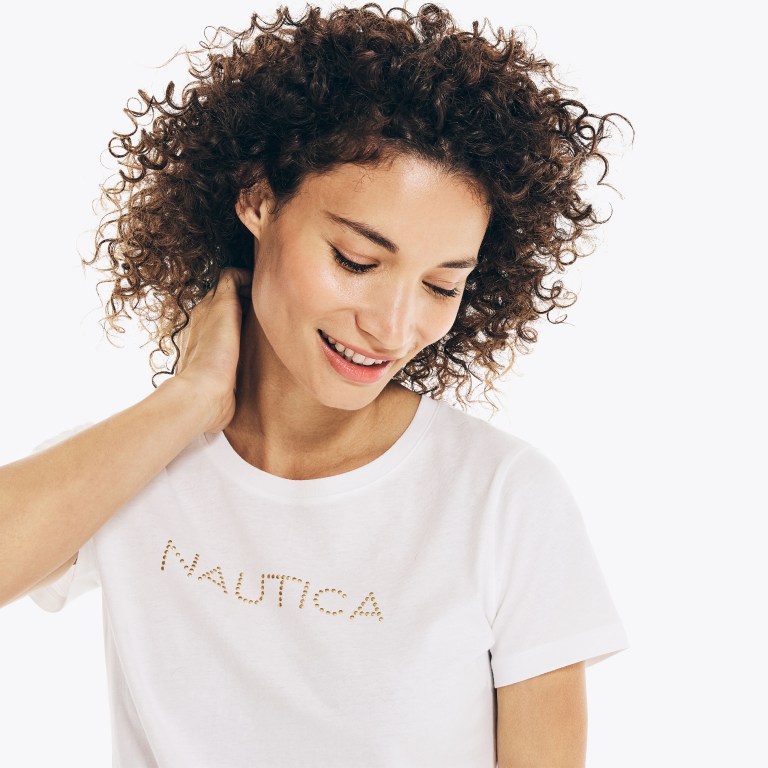 Nautica Studded Logo Crewneck T-shirts Dames Wit | zMUly4y5