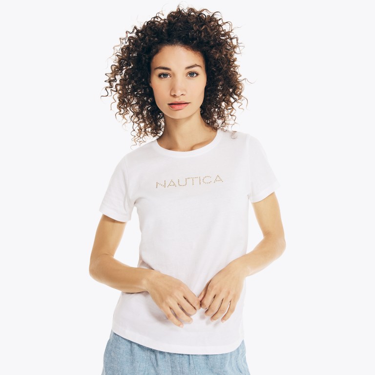 Nautica Studded Logo Crewneck T-shirts Dames Wit | zMUly4y5