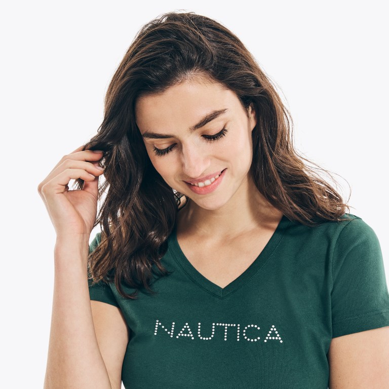 Nautica Studded Logo V-neck T-shirts Dames Gekleurd | DwAjXsiK