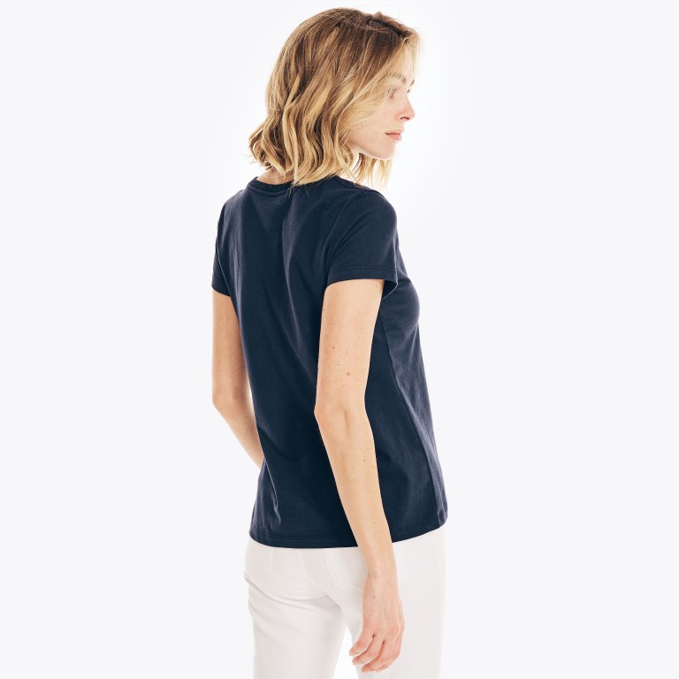 Nautica Sustainably Crafted Americana Grafische T-shirts Dames Blauw | oEuxdMBz