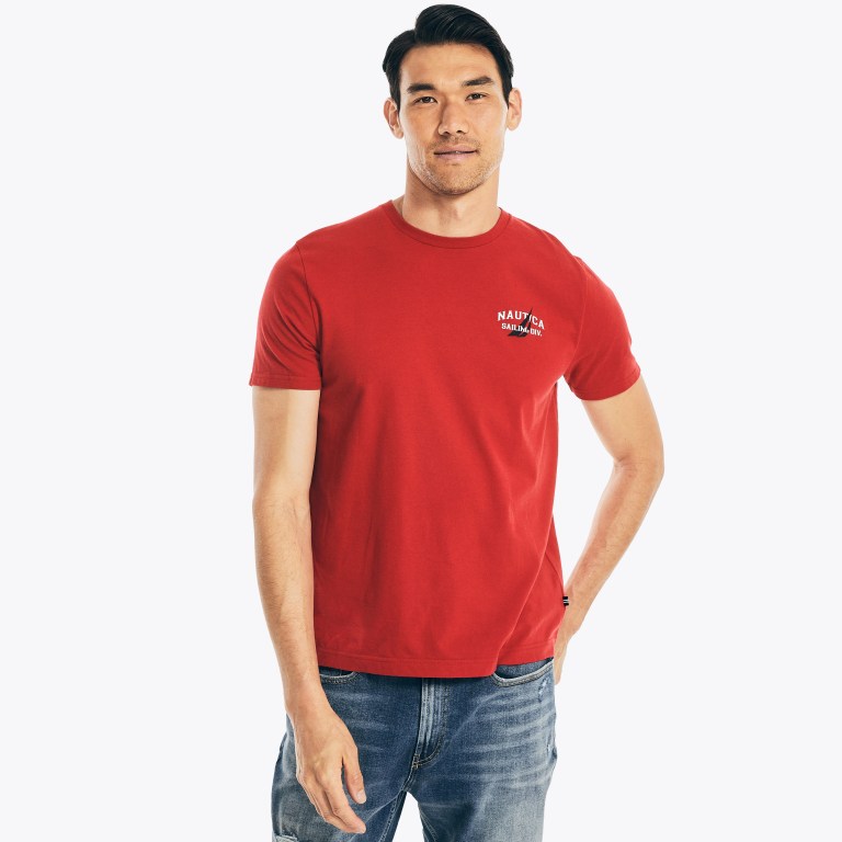 Nautica Sustainably Crafted Anchor Grafische T-shirts Heren Rood | t58ggH2a