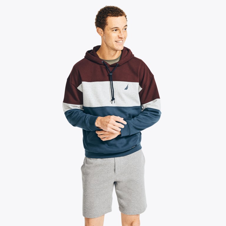 Nautica Sustainably Crafted Colorblock Hoodie Sweatshirts Heren Rood | Vk0ctPwr