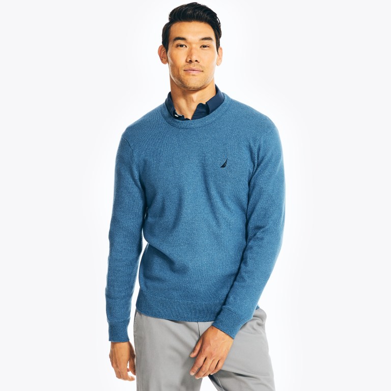 Nautica Sustainably Crafted Crewneck Truien Heren Blauw | 8jdYXv6y