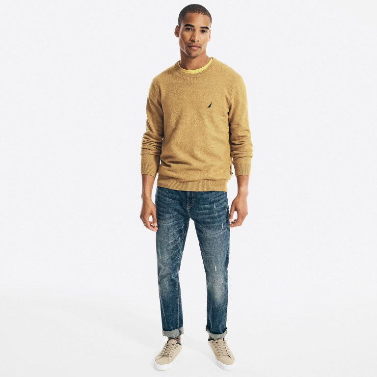 Nautica Sustainably Crafted Crewneck Truien Heren Bruin | HWgOgOUx