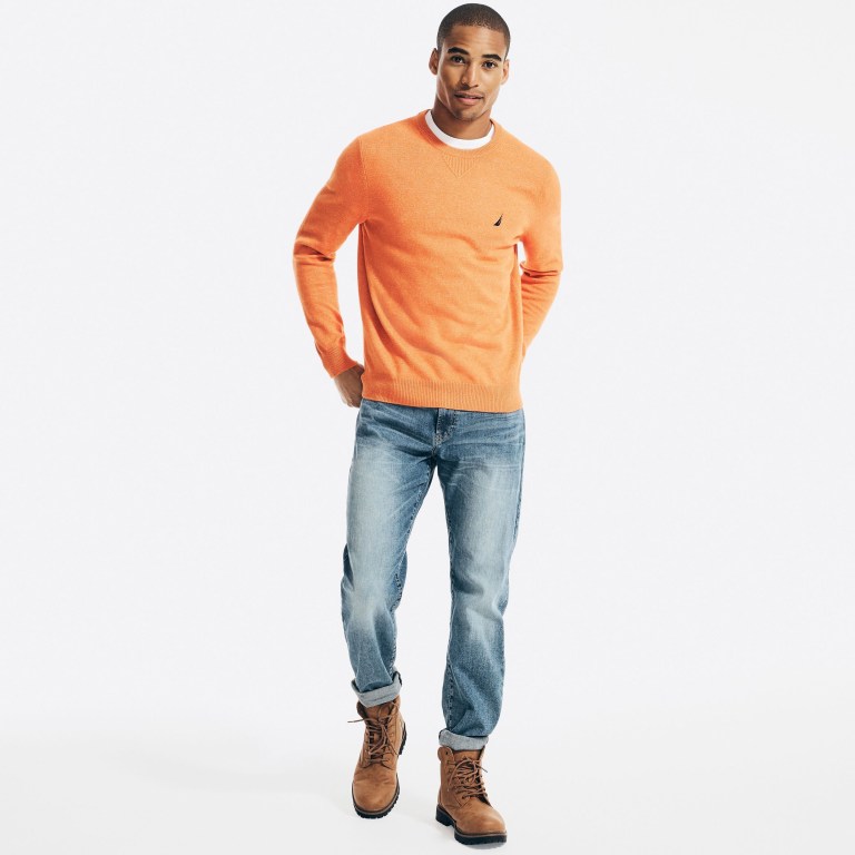 Nautica Sustainably Crafted Crewneck Truien Heren Oranje | b4JY2S9E